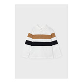 Mayoral Boys Beige Stripe Long Sleeved Poloshirt